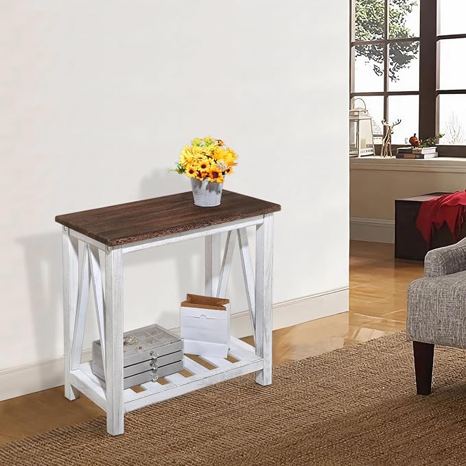 Farmhouse End Table Narrow Side Table Living Room Slim End Tables - Image 4