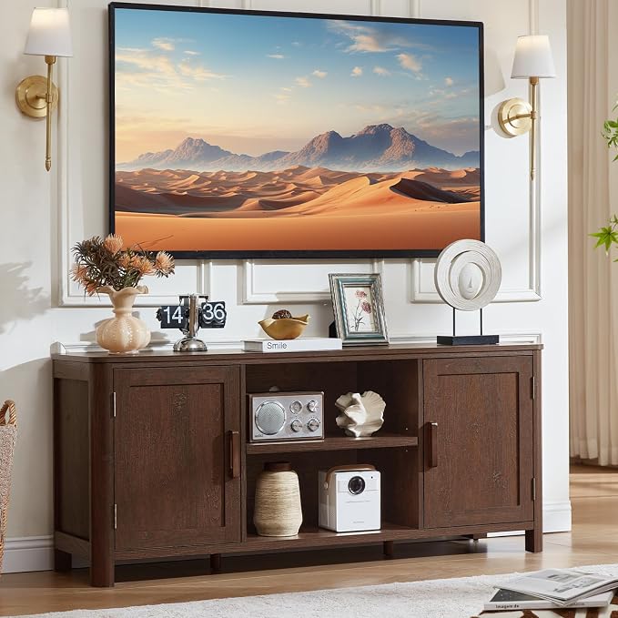 Joaxswe Farmhouse 55" Entertainment Center, Walnut Tv Stand by Joaxswe