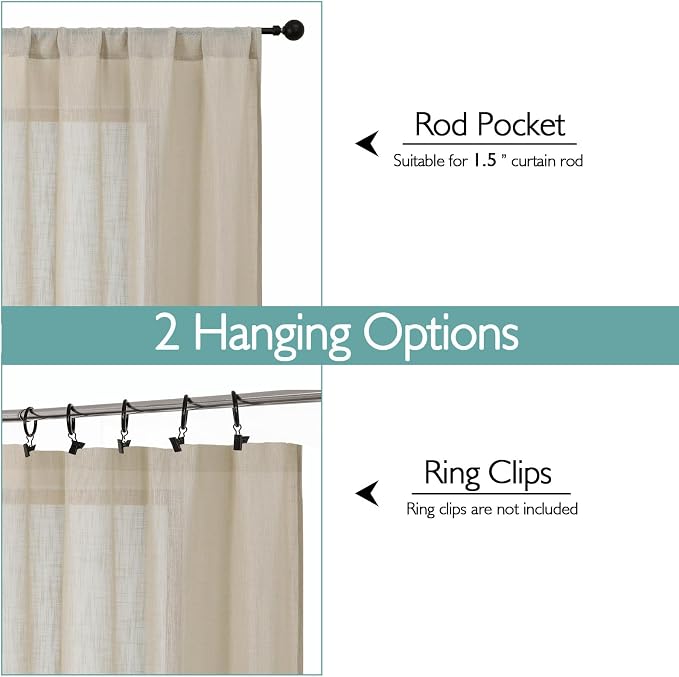 Chyhomenyc Semi Sheer Curtains 63 Inch Length 2 Panels - Image 4