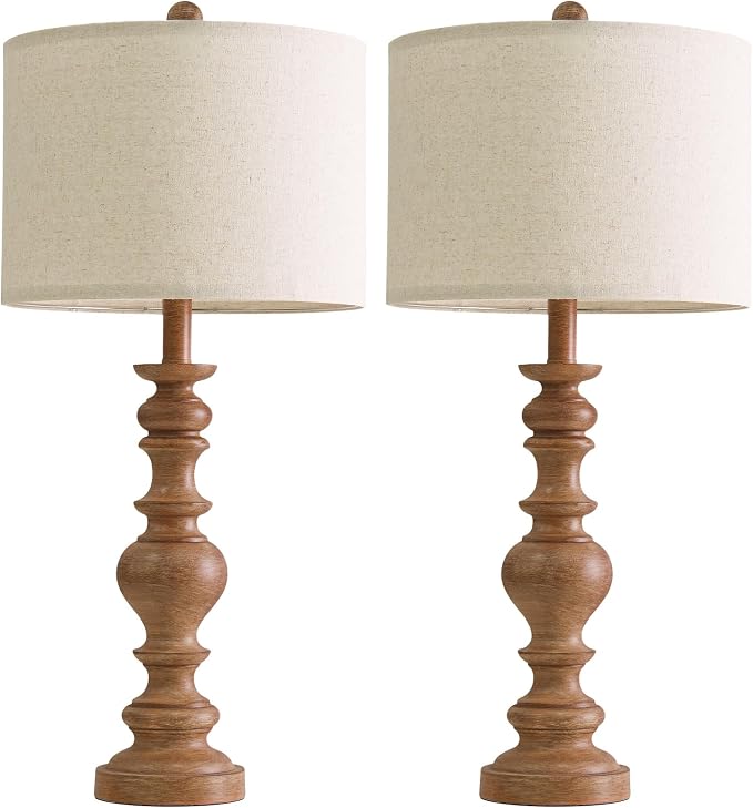 BOBOMOMO 27" Light Brown Table Lamps Set of 2, Large Farmhouse Resin Lamps - Image 7