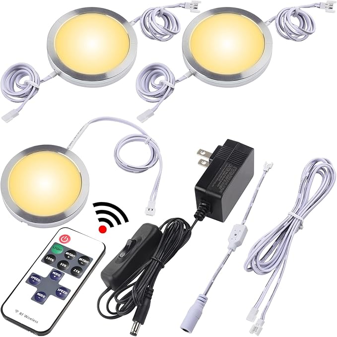 Book Case Lights, Mini Under Shelf Cabinet Puck Lihgting, 120V Wall Plugged in by Lvyinyin