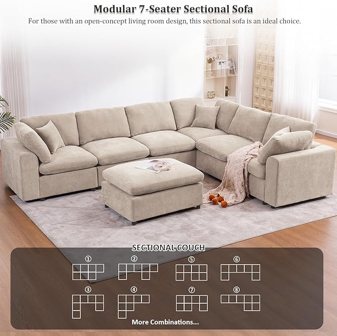 Oversized Modular Sectional Sofa Couch, Large 7 Seater Corner Sofa Modern U - Image 3