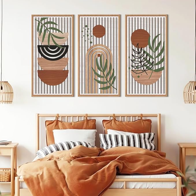 IARTTOP Large Boho Wood Wall Art Framed 16x32 Inch Mid century Modern Wooden - Image 8