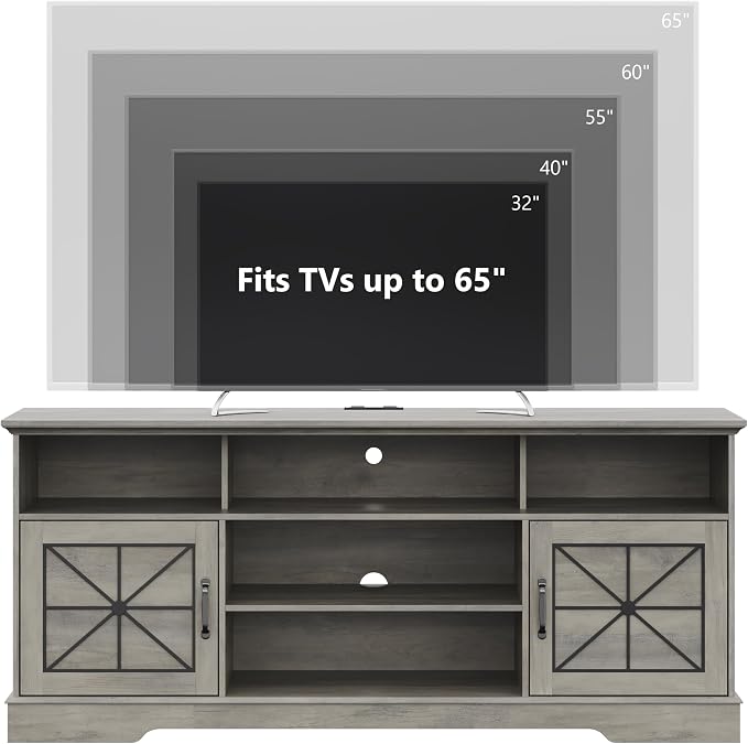 Xixini Farmhouse TV Stand for 65/60/55 Inch Tvs, Rustic Entertainment Center - Image 2