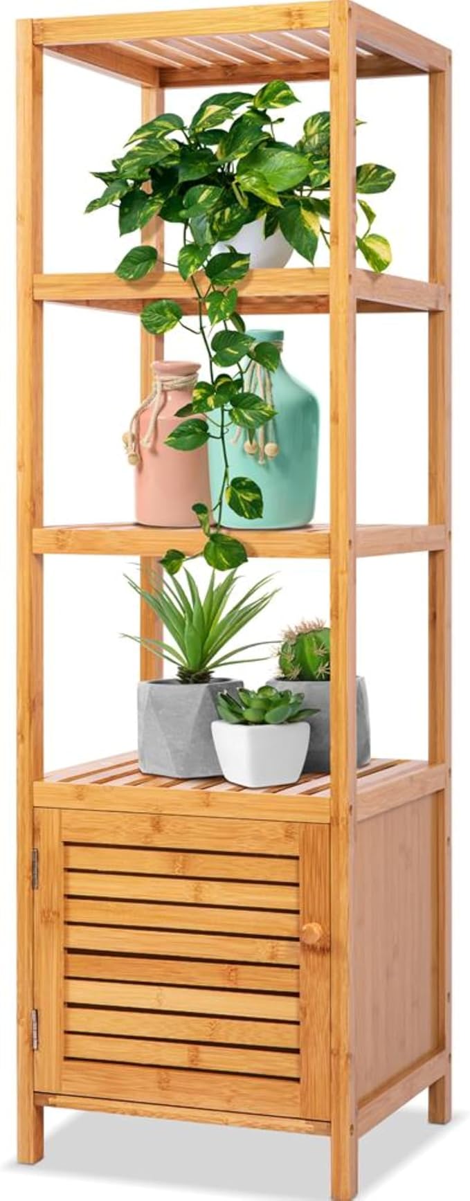SereneLife 5-Tier Bamboo Bathroom Storage, Corner Slim Rack Cabinet Organizer by SereneLife