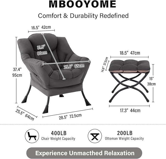MBOOYOME Lazy Chair with Ottoman, Modern Accent Lounge Armchair with Armrests - Image 2