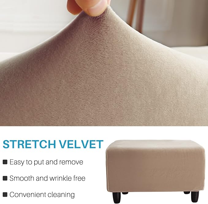 Ottoman Cover, Stretch Rectangle Velvet Ottoman Slipcovers of Foot Stool - Image 3