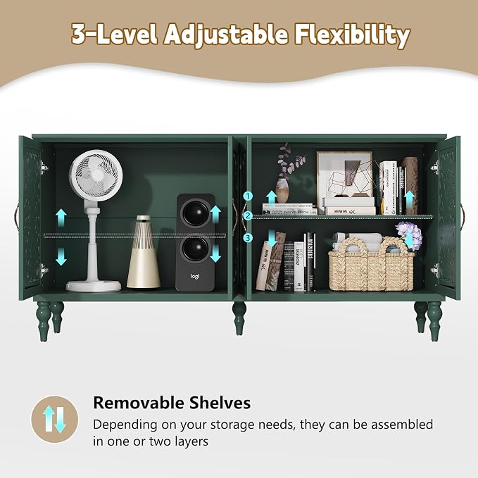 ARTPOWER 61.8" Hollow Carved Wood Accent Cabinet - Image 6