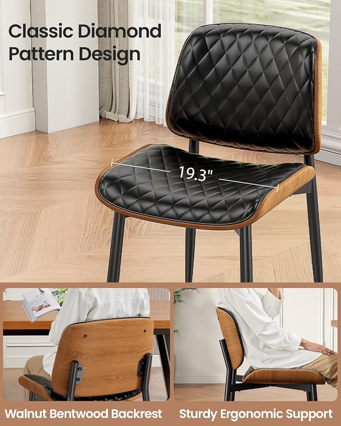 REONEY Dining Chairs Set of 8, Mid-Century Modern Upholstered PU Leather Chairs - Image 6