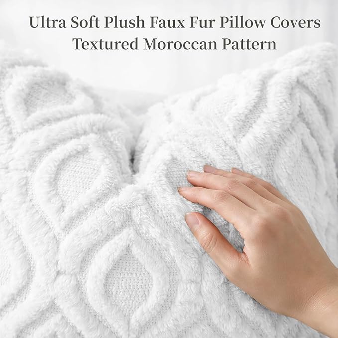 decorUhome Throw Pillow Covers 20x20 Inch Set of 2, Soft Plush Faux Wool White - Image 2