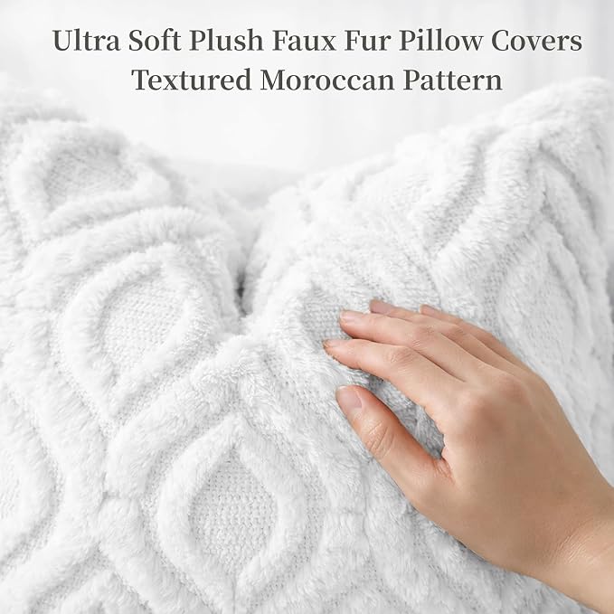 decorUhome Throw Pillow Covers 12x20 Inch Set of 2, Soft Plush Faux Wool White - Image 2