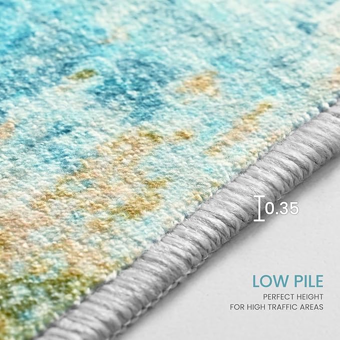 Ompaa Living Room Rug 5x7 Teal Blue Area Rug Machine Washable Boho Rug Non Slip - Image 8