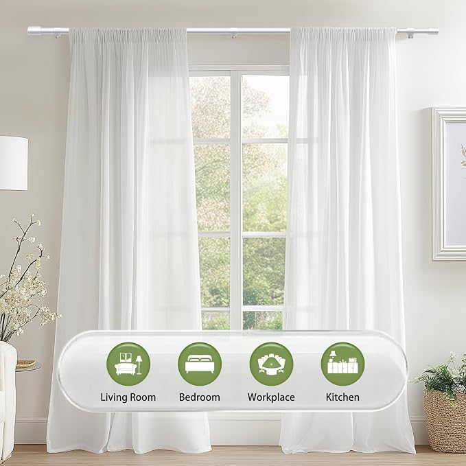 5/8” White Diameter Curtain Rods 30-90 Inch, - Image 6