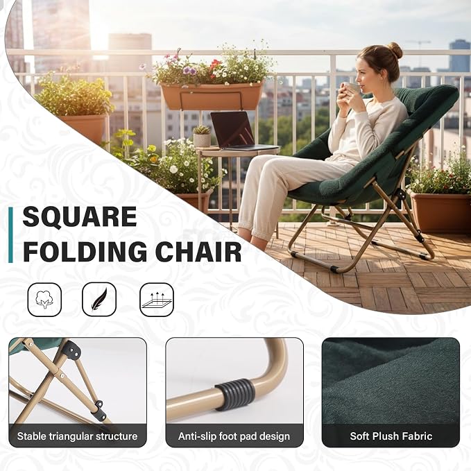 Tiita Comfy Folded Chair, Soft Faux Fur Oversized Folding Accent Chair - Image 4