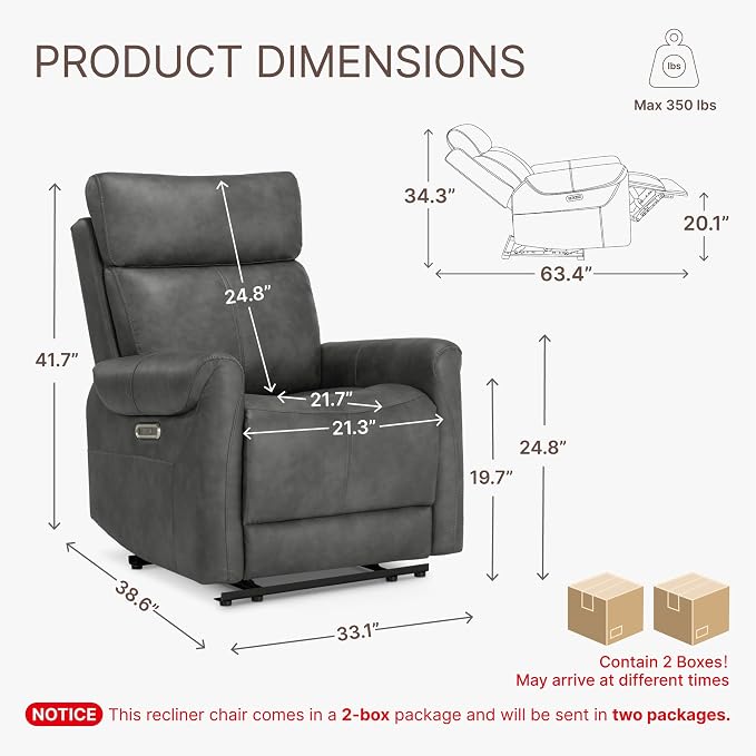 KISLOT Leather Recliner Chair Set of 2, Wall Hugger RV Recliners - Image 2