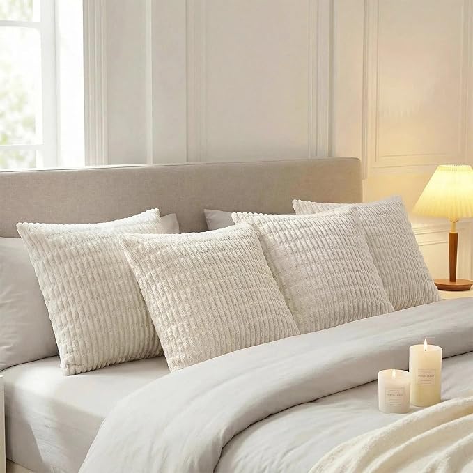 Fancy Homi 4 Packs Boho Cream Decorative Throw Pillow Covers 18x18 Inch - Image 3