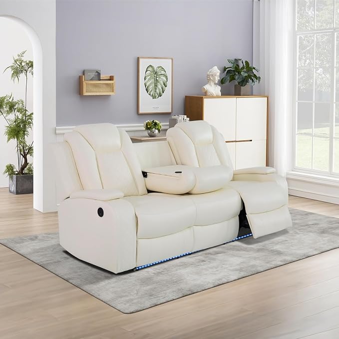 Power Recliner Sofa with LED Lights, Leather Power Reclining Sofa, Living Room - Image 3