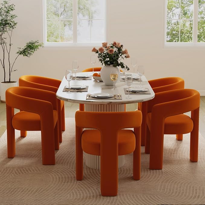 BESTANO Set of 6 Modern Velvet Fabric Upholstered Dining Chairs by BESTANO