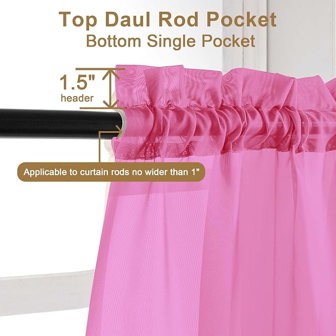 Chyhomenyc Hot Pink Sheer Curtains 30 inch Length 2 Panels, Light Filtering - Image 6