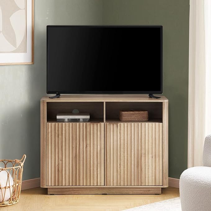 mopio Brooklyn Corner Storage Cabinet, Mid Century Modern Buffet, Entertainment by MopioInc