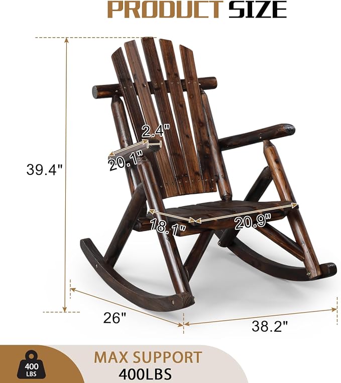 Outvita Wooden Rocking Chair Set of 2, Fir Log Adirondack Rocker, Outdoor Wood - Image 2