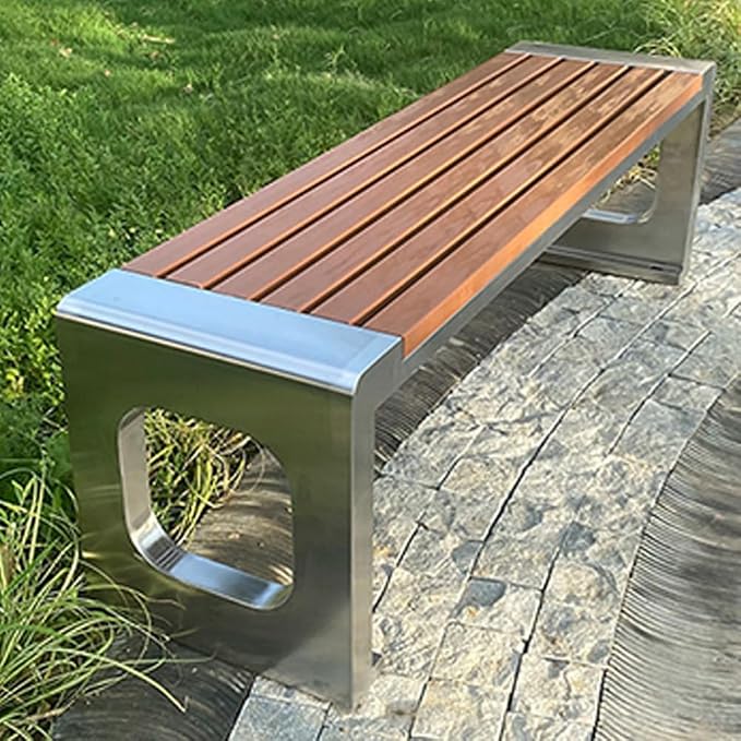 LITFAD Outdoor Indoor Bench Stainless Steel Metal Park Bench - Image 4