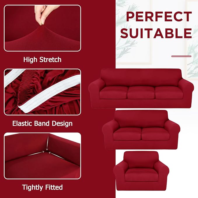 HunnmingRe Sofa Covers for 3 Cushion Couch Stretch Sofa and Loveseat Covers Set - Image 4