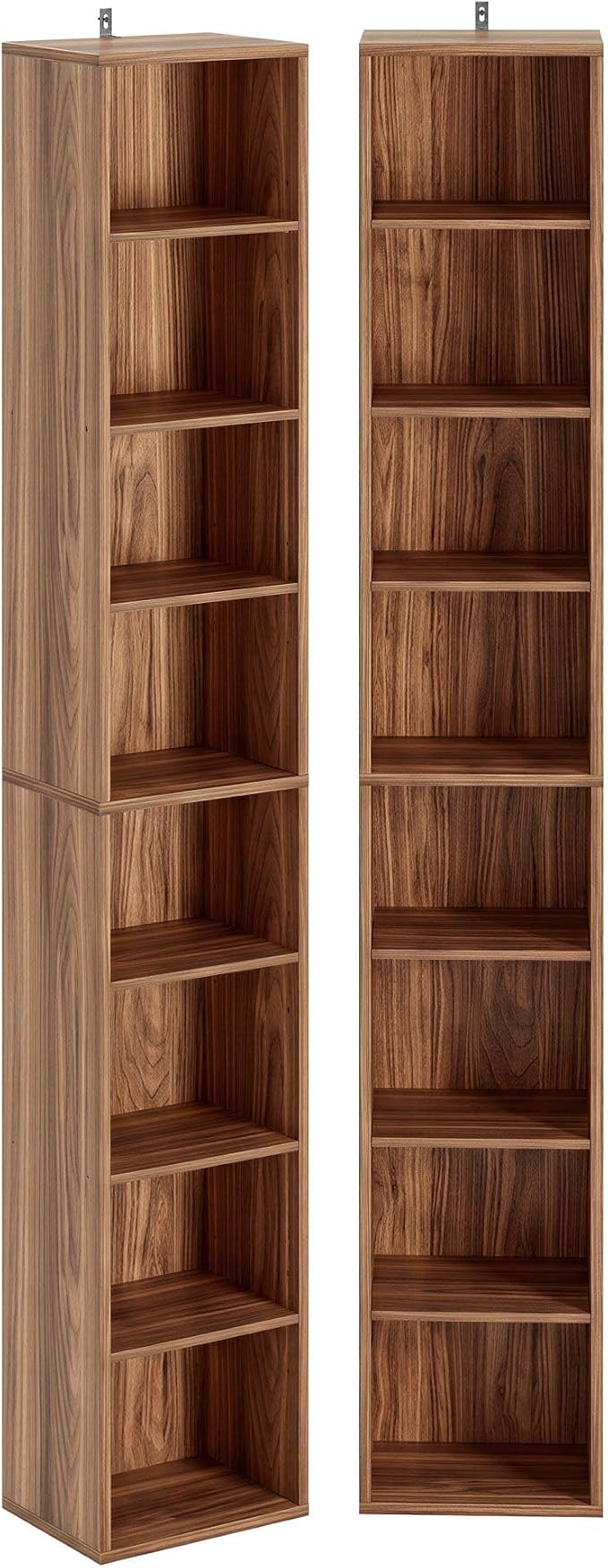 IRONCK Tall Narrow Bookshelf 8 Tiers 71in Set of 2, Compact Corner Bookcase by IRONCK