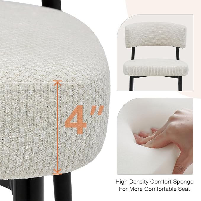 Sweetcrispy Dining Chairs Set of 4, Boucle Fabric Modern Mid Century Round - Image 5