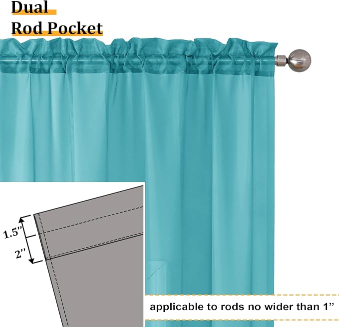 Aiyufeng Turquoise Sheer Curtains 45 Inch Length 2 Panels Set, Light Filtering - Image 4