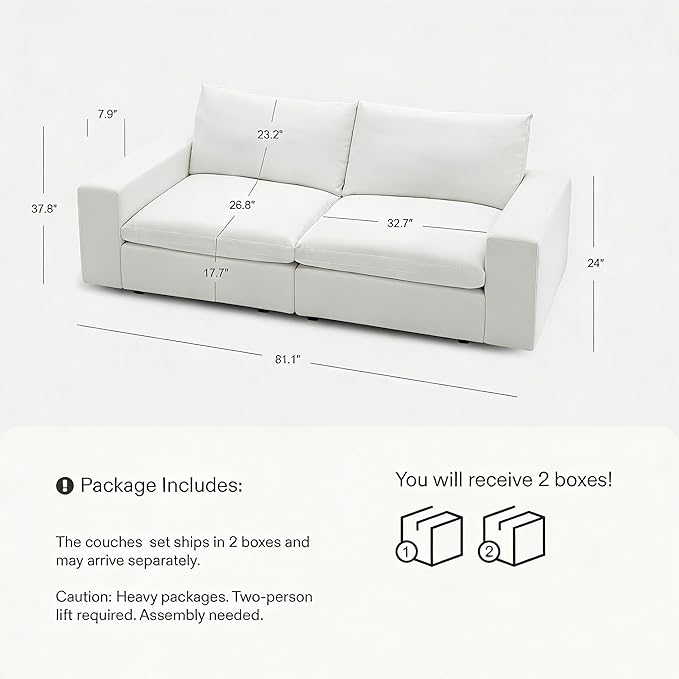 Cloud Couch Sectional 81.1'' Oversized Modular Deep Seat Sofa Comfy White Cloud - Image 2
