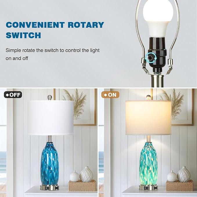 Rinweey 26" Peacock Green Glass Table Lamps Set of 2, Coastal Nautical Bedside - Image 7