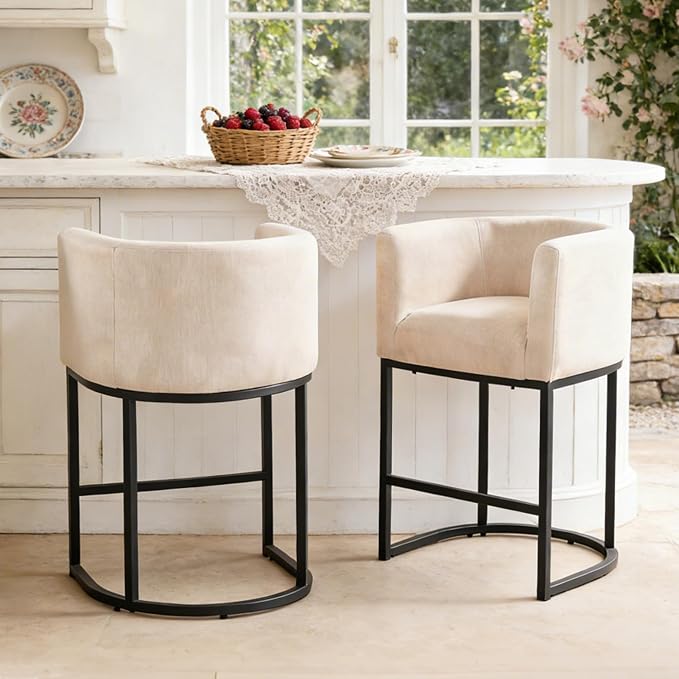 ClinQ 26" H Counter Height Bar Stools Set of 2, Modern Barrel Counter Stools by ExperienceExquisiteLife