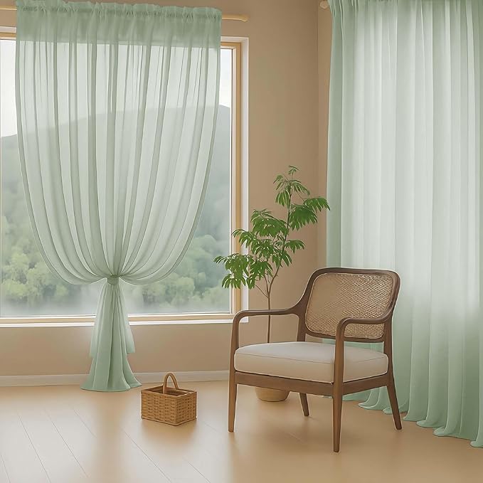 Sage Green Sheer Curtains 84 Inches Long 2 Panels, Elegant Airy Transparent - Image 8