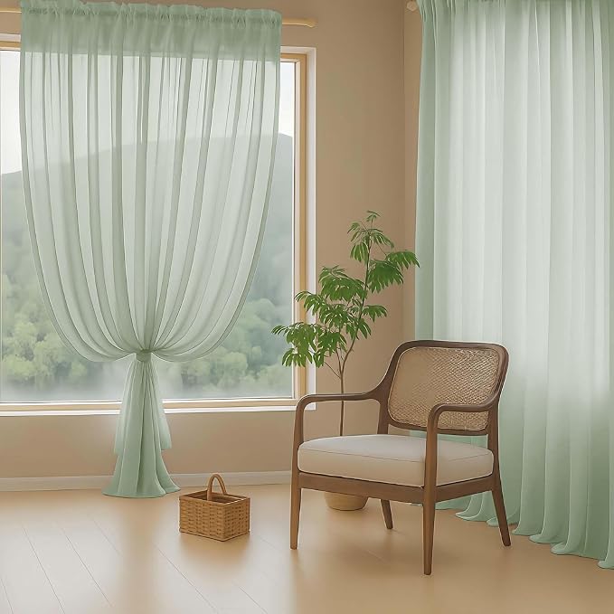 Extra Wide Sheer Sage Green Curtains 84 Inches Long 2 Panels, Soft Airy - Image 8
