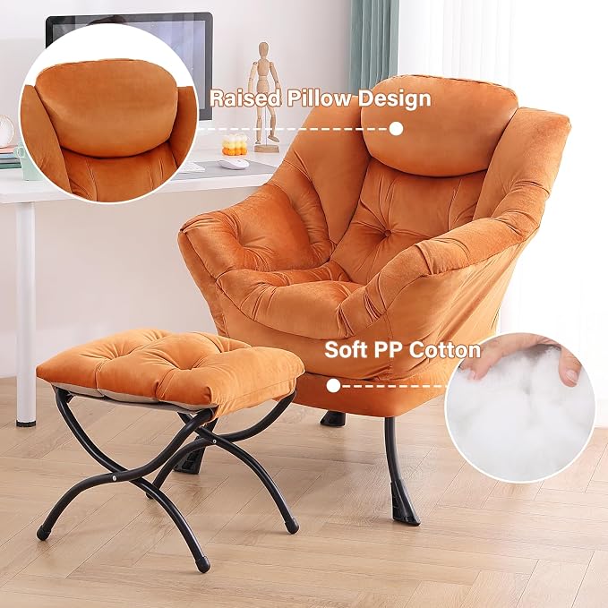 Tiita Lazy Chair with Ottoman, Comfy Leisure Sofa Reading Chair with Footrest - Image 4