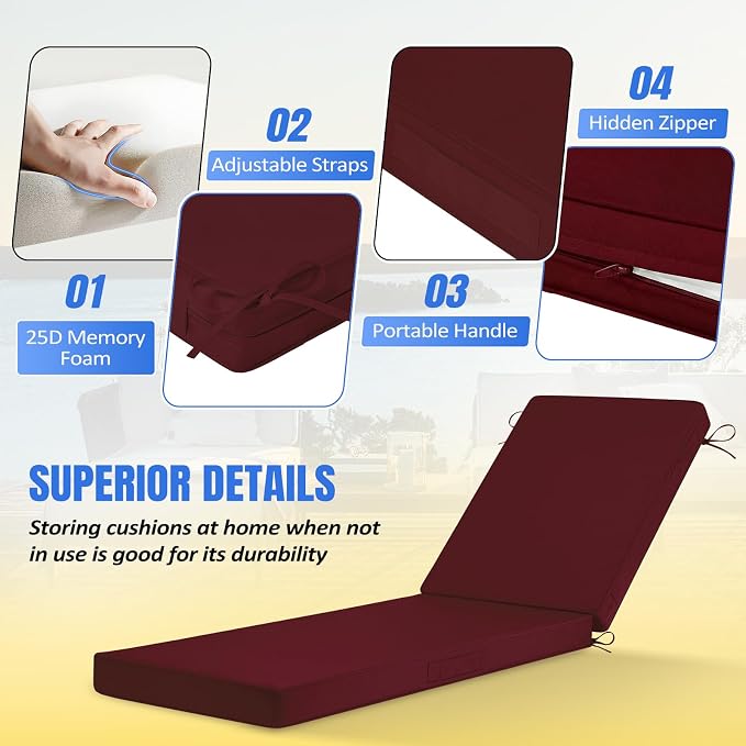 Basic Beyond Chaise Lounge Cushions Outdoor, 3-Layer Waterproof Outdoor - Image 3