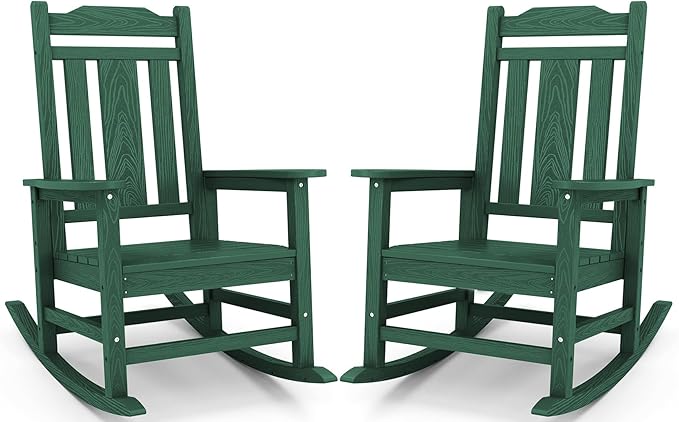 SERWALL HDPE Outdoor Rocking Chair Set of 2, Patio Rocking Chairs Set, Rocking by SERWALL
