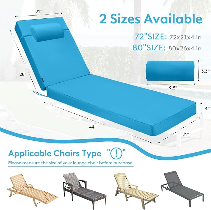 Chaise Lounge Cushion for Outdoor Furniture, Waterproof, Fade-Resistant and - Image 6