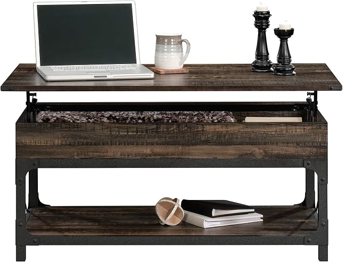 Industrial Lift Top Coffee Table 41 in, Wood Living Room Table - Image 4