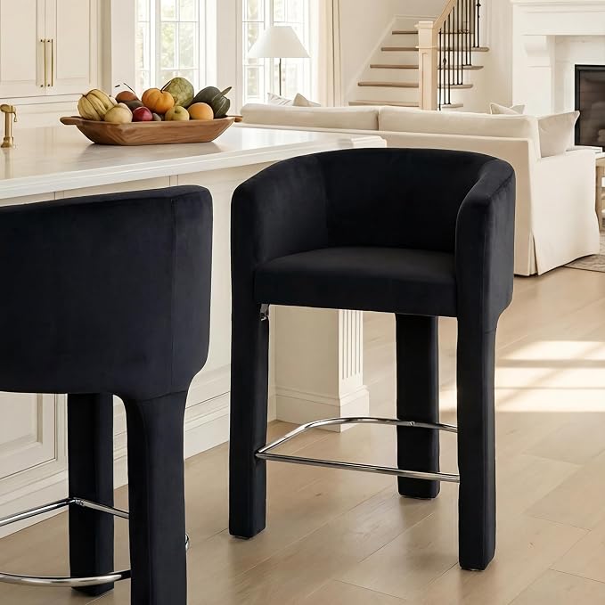 HNY Modern Counter Height Bar Stools, 26”H Barrel Counter Stools by HNY