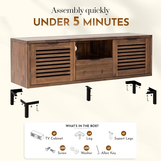 Bme Millie Solid Wood TV Stand for TVs up to 65 Inches, Modern Farmhouse TV - Image 3