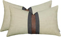 Set of 2 Leather Throw Pillow Covers Lumbar Cotton Linen Decor Patchwork Pillow by BOYSUM