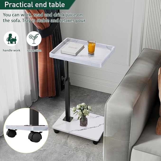 C Table End Table Adjustable Height, 360°Swivel TV Tray Table - Image 5