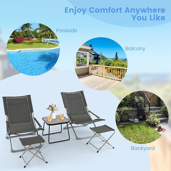 Giantex 5-Piece Patio Bistro Set, Folding Lounge Chairs - Image 4