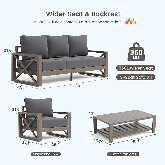UDPATIO Aluminum Patio Furniture Set, Faux Wood Grain Modern Outdoor Furniture - Image 8