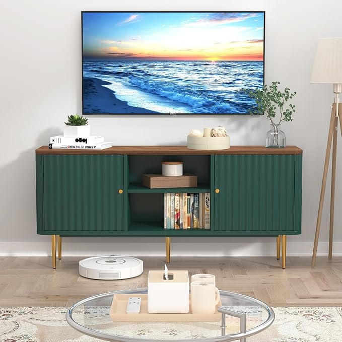 ARTPOWER 55” Fluted TV Stand, Mid Century Modern Green TV Stand - Image 4