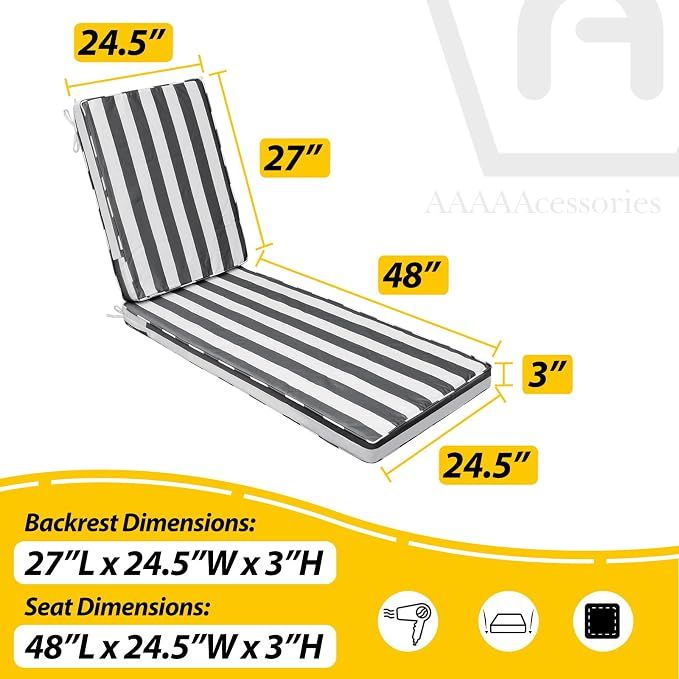 AAAAAcessories Outdoor Chaise Lounge Cushions, Fade-Resistant, Waterproof Patio - Image 5