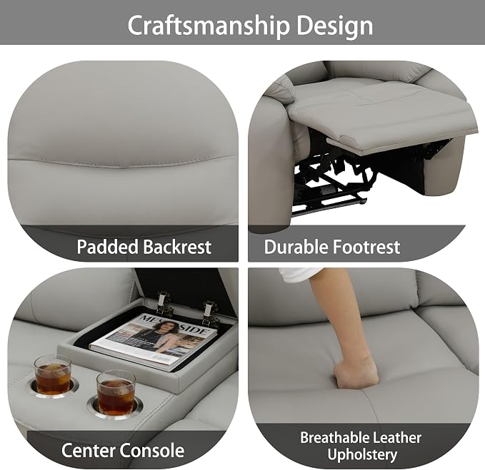 Power Recliner Sofa Set with LED, Air Leather Living Room Furniture Set - Image 4