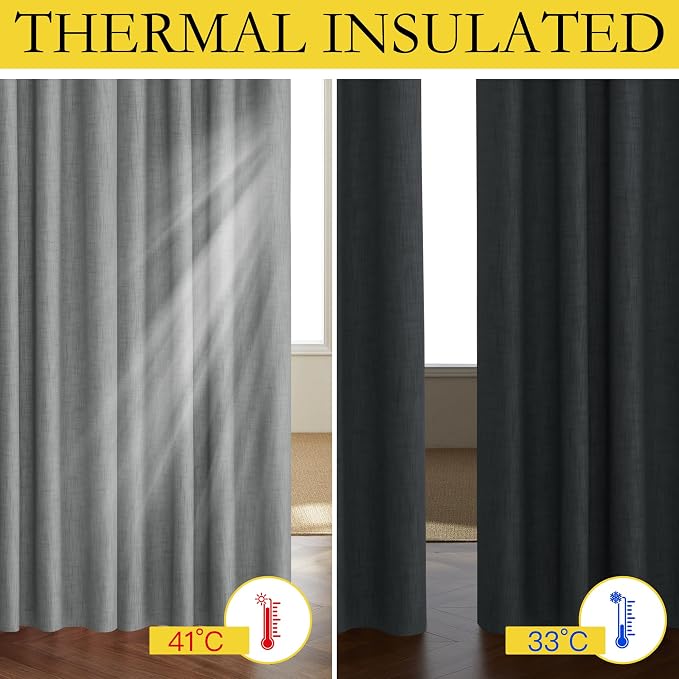 NICETOWN 100% Blackout Linen Texture Curtains 80 inches Long, Dove Grey - Image 3